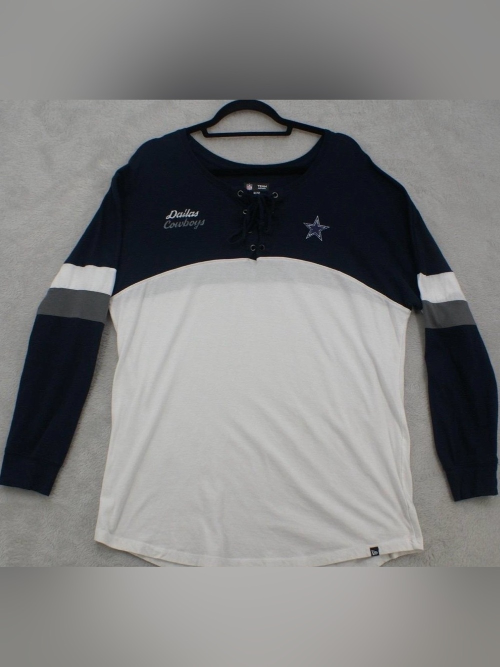 Women’s NFL Dallas Cowboys Lace-Up Colorblock long  Sleeve Shirt - Navy & White